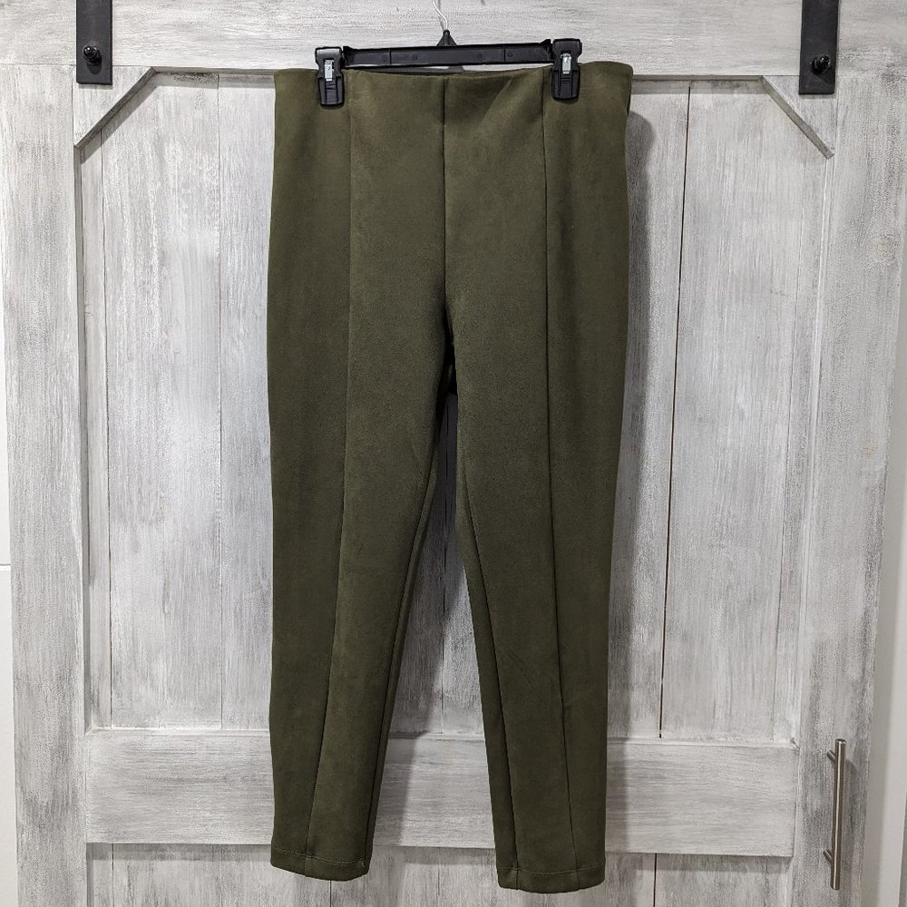 LOFT Green Suede Ankle Pants with Ankle Zip Size L
